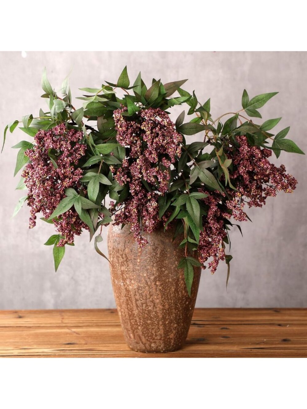 Set of 3 Faux Berry Stems 35" Gray Purple Fall Floral Decor for Home